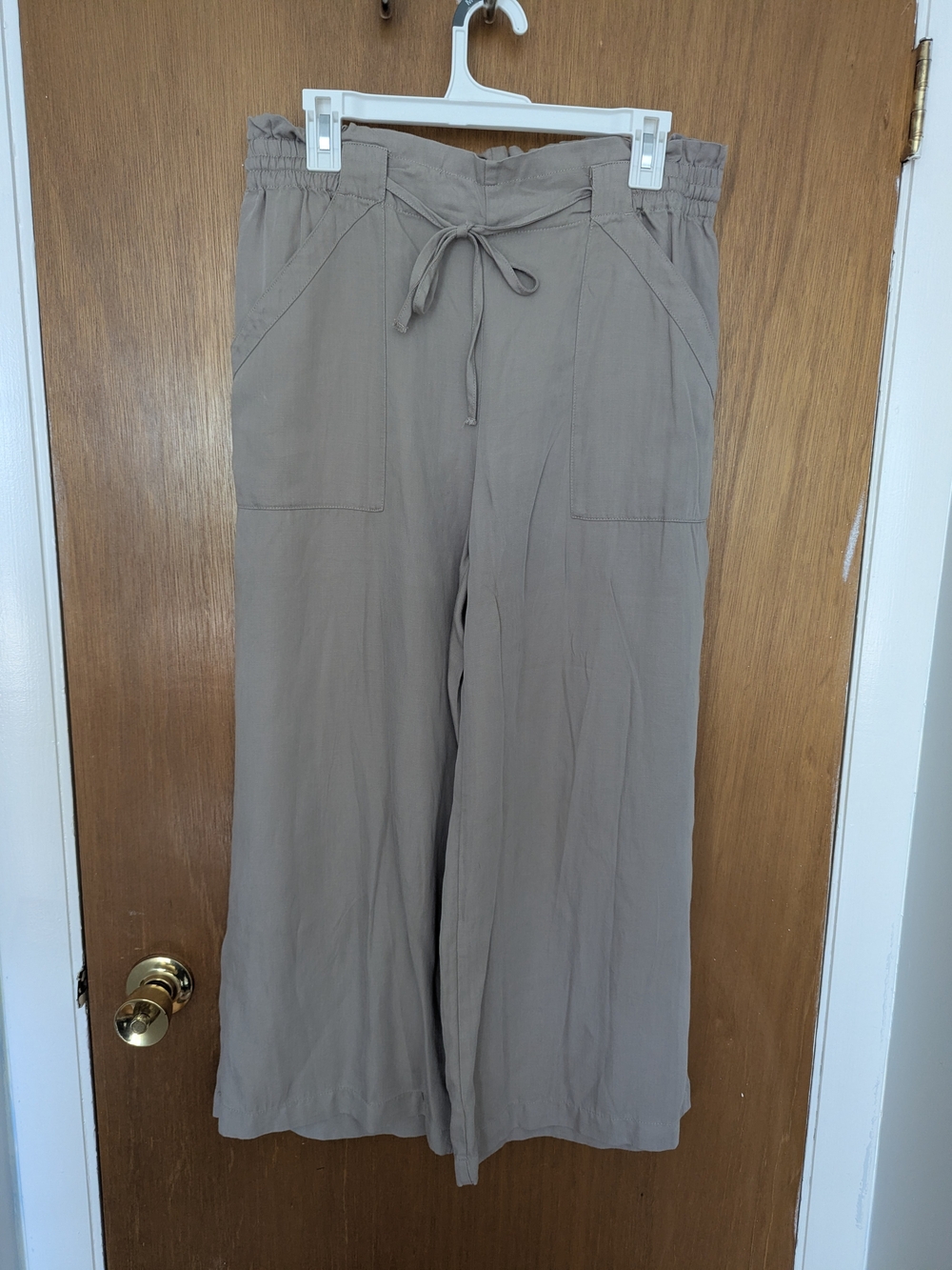 100% Tencel-Lyocel | Tahari Taupe Wide-Leg Tie-Waist Pants